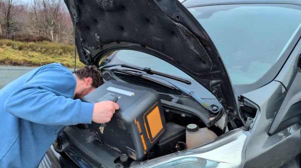 Tipping the unit to make cables reach